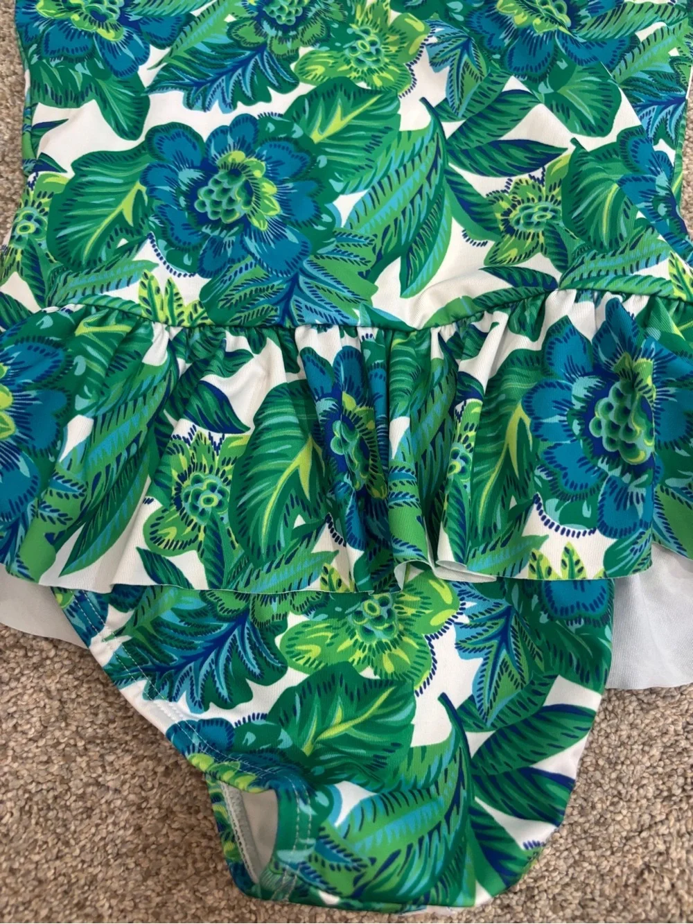 Janie and Jack Regal Blue Floral Ruffle Swimsuit Size 8 One piece bathing suit